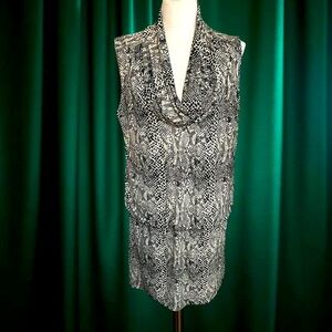 Micheal Kors snakeskin dress sleeveless size petite large PL spandex black cream